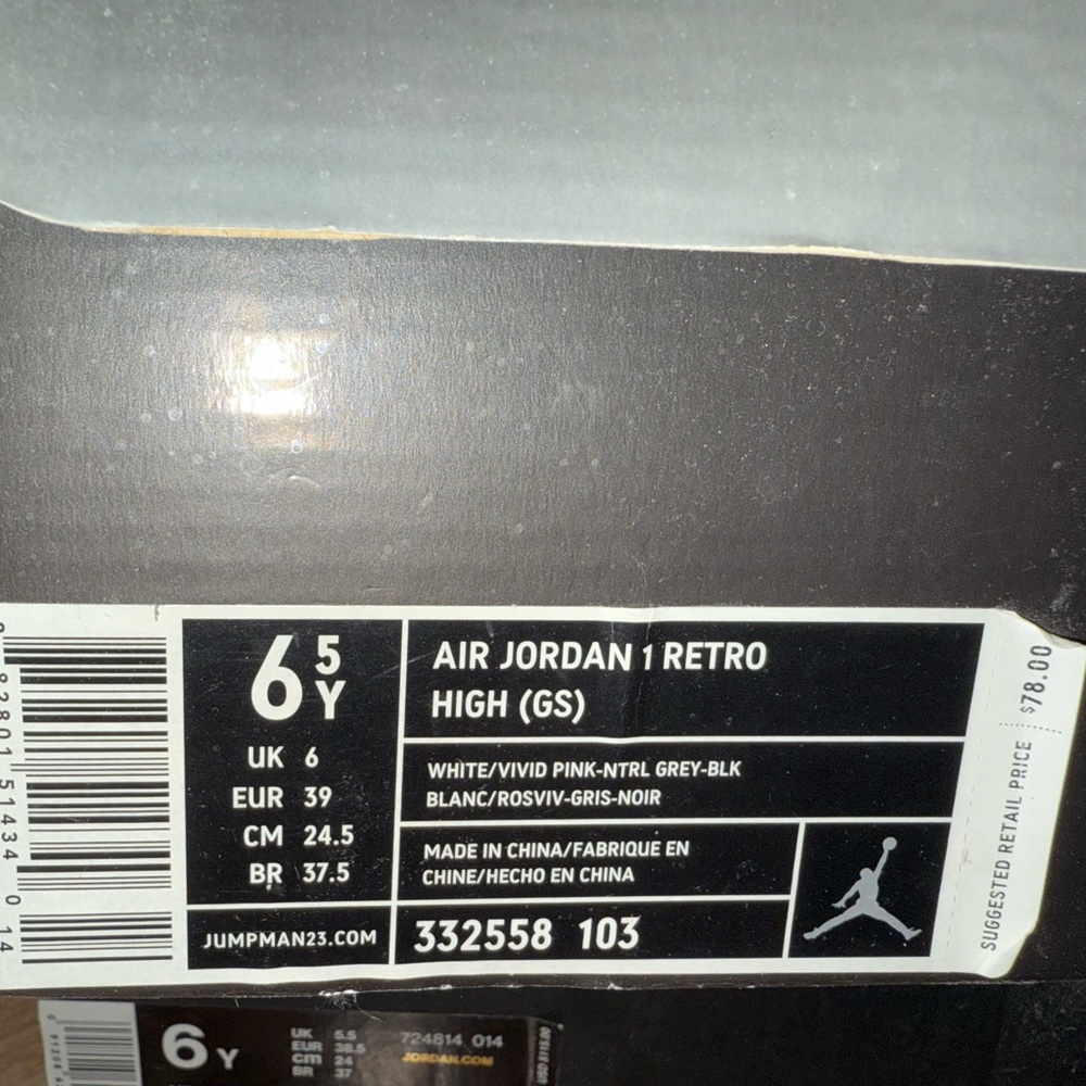 Air Jordan 1 Retro High (GS) - White, Vivid Pink, Neutral Grey, Black